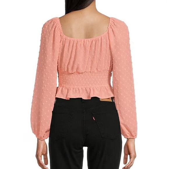 Love & Piece Long Sleeve Front Twist Smocked Fem Top Size M - Picture 2 of 4